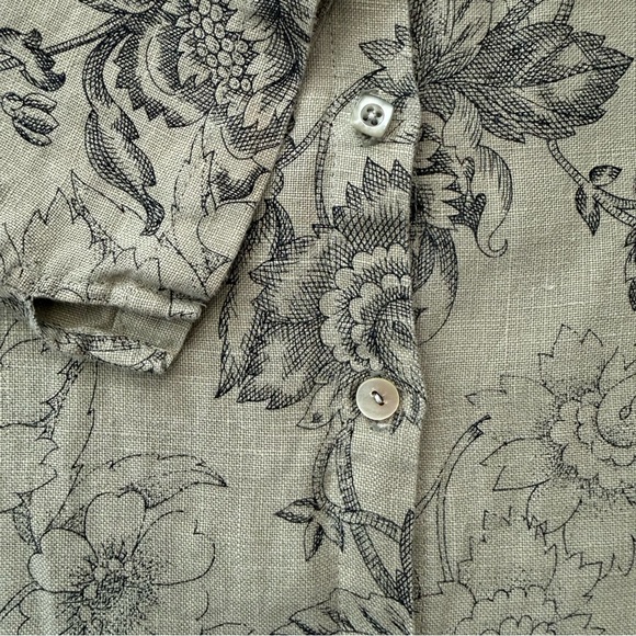 Vintage 90s Sage Green with AOP Floral Print Linen Button Down Shirt ~ Size L - Picture 6 of 8